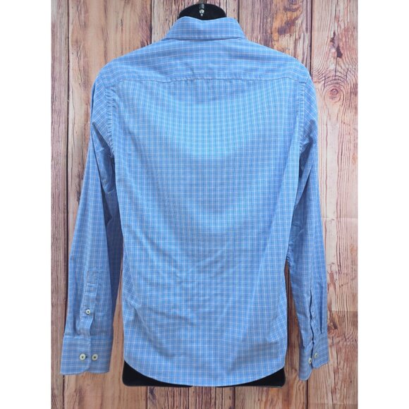 Untuckit Mens Medium Slim Fit Button-Down Shirt Blue & Pink Plaid Nylon/Elastane - Picture 2 of 7